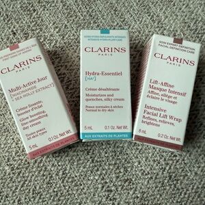 Clarins Skincare Trio with White and Pink Packaging